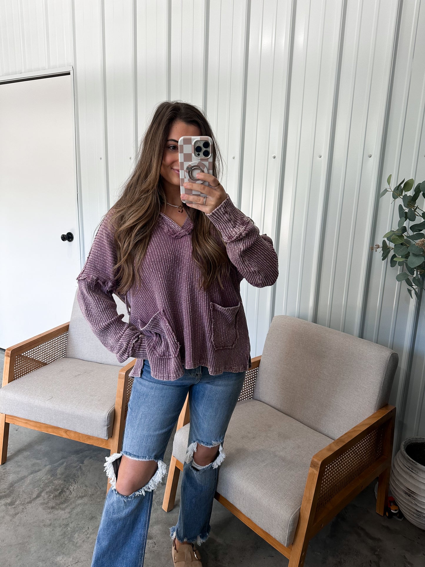 Nova Rib Knit Pullover- Plum