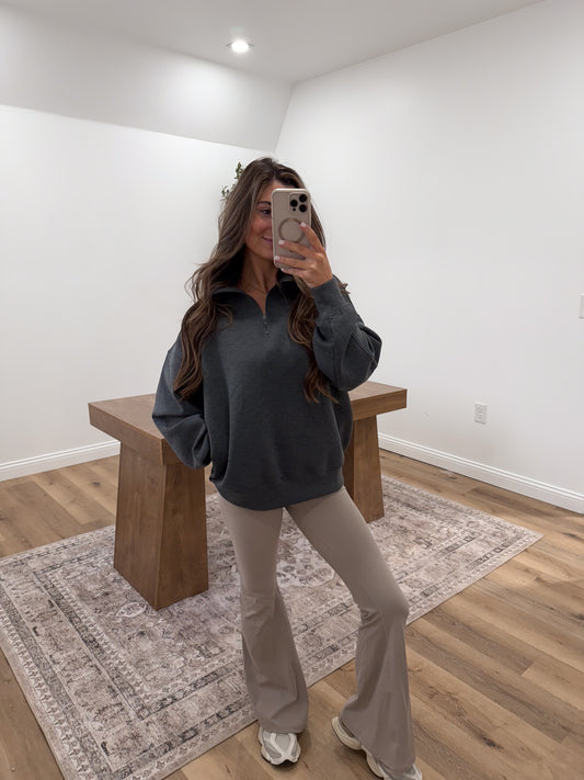 Scuba loose fit Half Zip Pullover- Charcoal