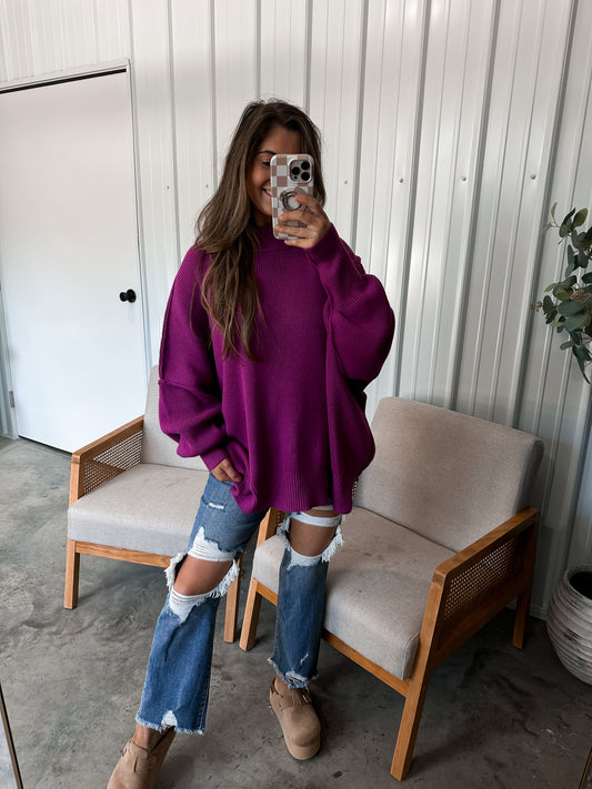 Live Freely Pullover Sweater - plum