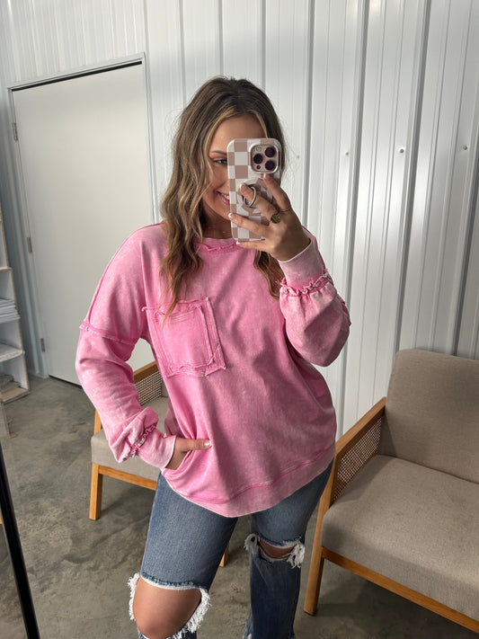 French Terry Front Pocket Pullover - Candy Pink