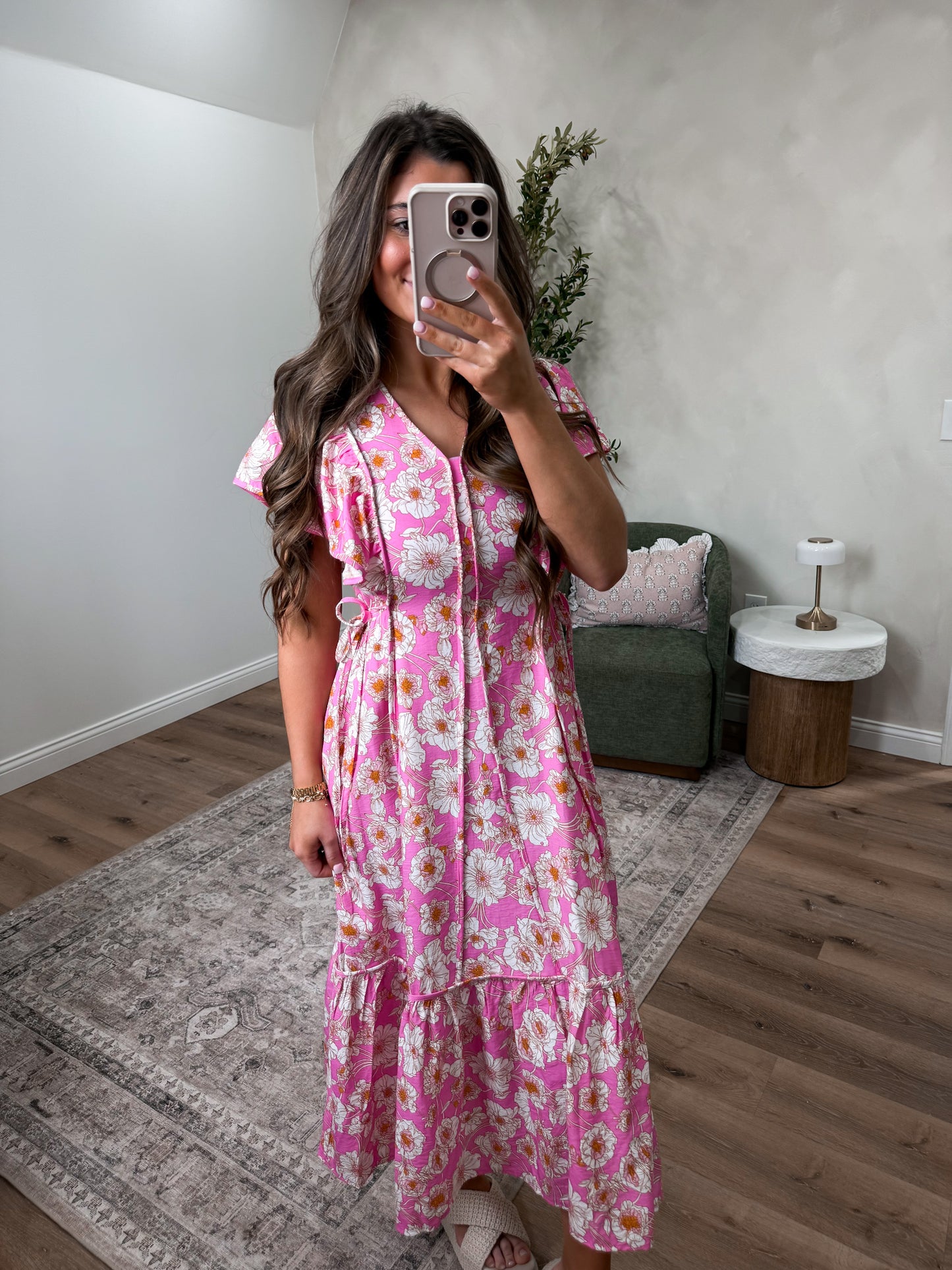 Vibrant Valorie Floral Midi Dress - pink mix