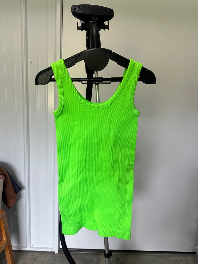 Ribbed Yoga Romper- Neon Green **LIGHTLY LOVED**