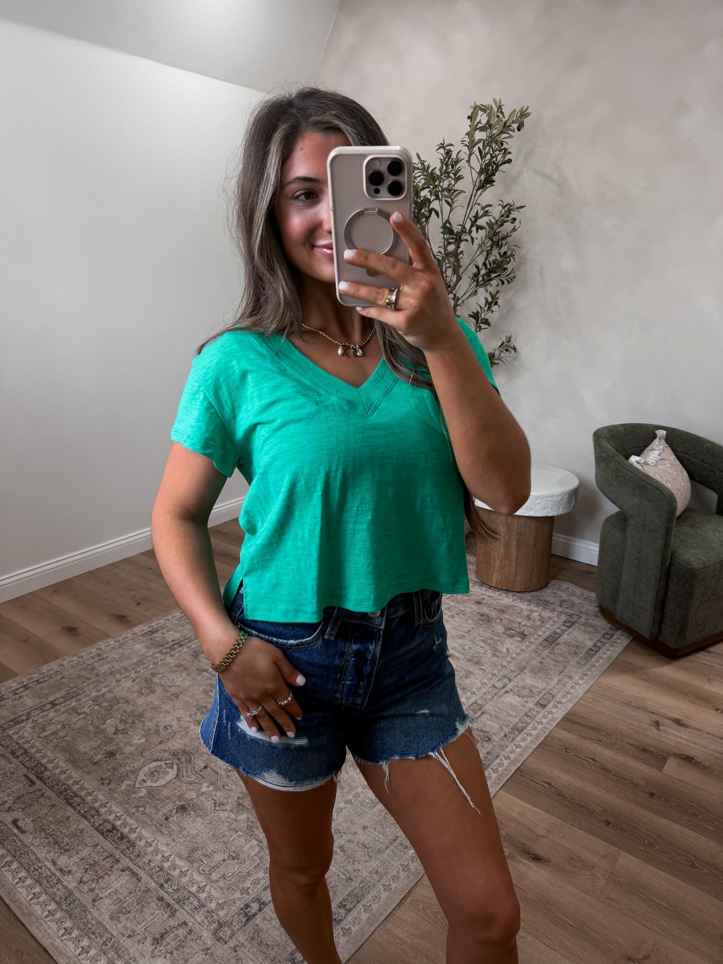 Erika V-Neck Baby Tee - lily pad