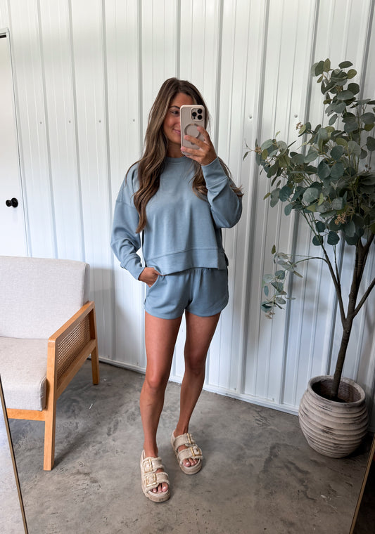 Scuba Long Sleeve Sweatshirts & Shorts Set - Blue Grey