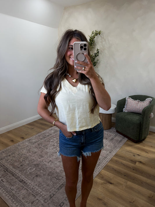 Erika V-Neck Baby tee - butter