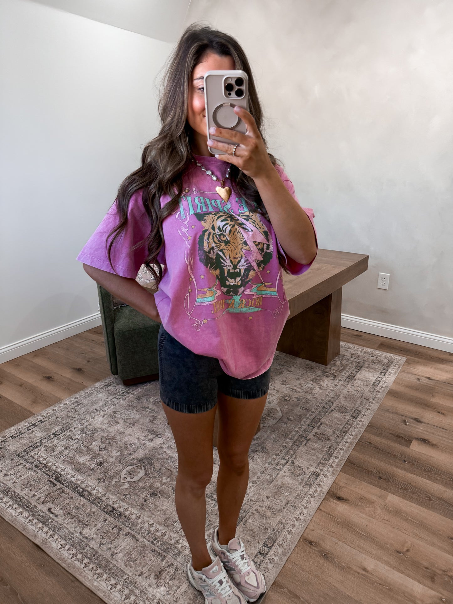 Free Spirit Tiger Vintage Graphic Tee - pink