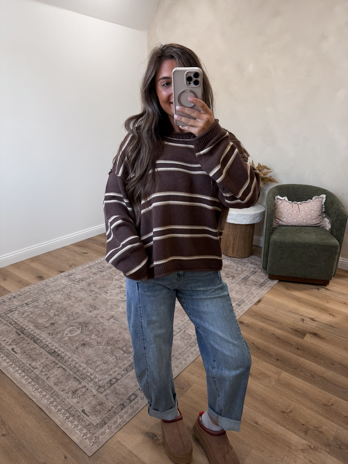 Orchard Morning Striped Knit Pullover -brown multi