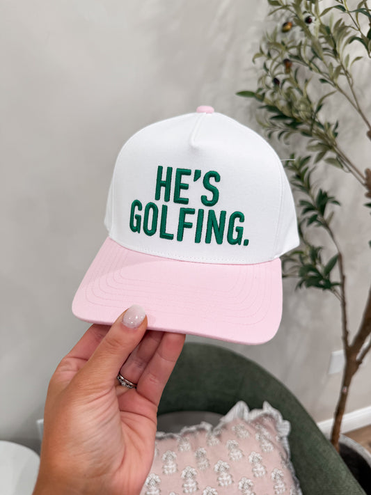 He's Golfing Trucker Hat - white/light pink