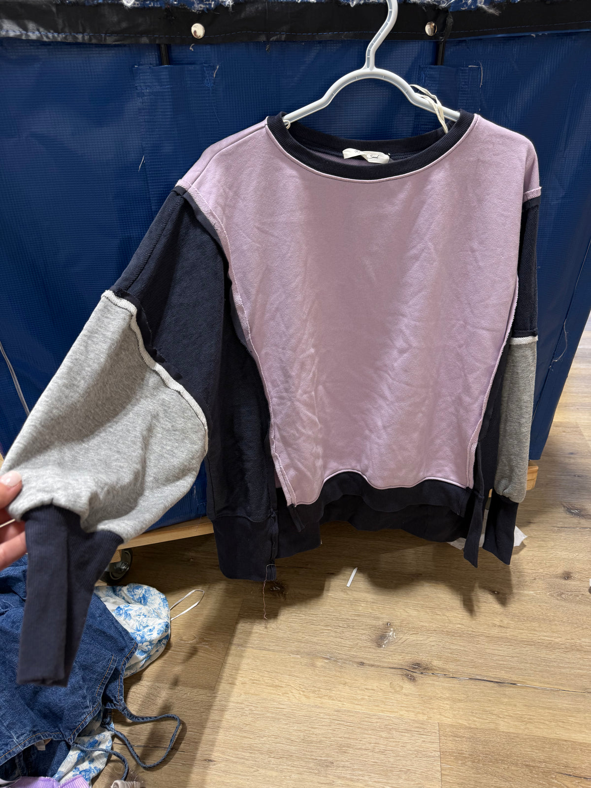 lavender colorblock french terry pullover