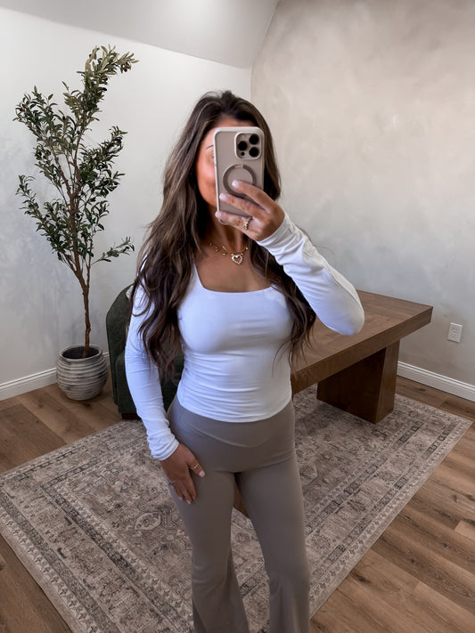 Square Neck Double Layered Long Sleeve - White