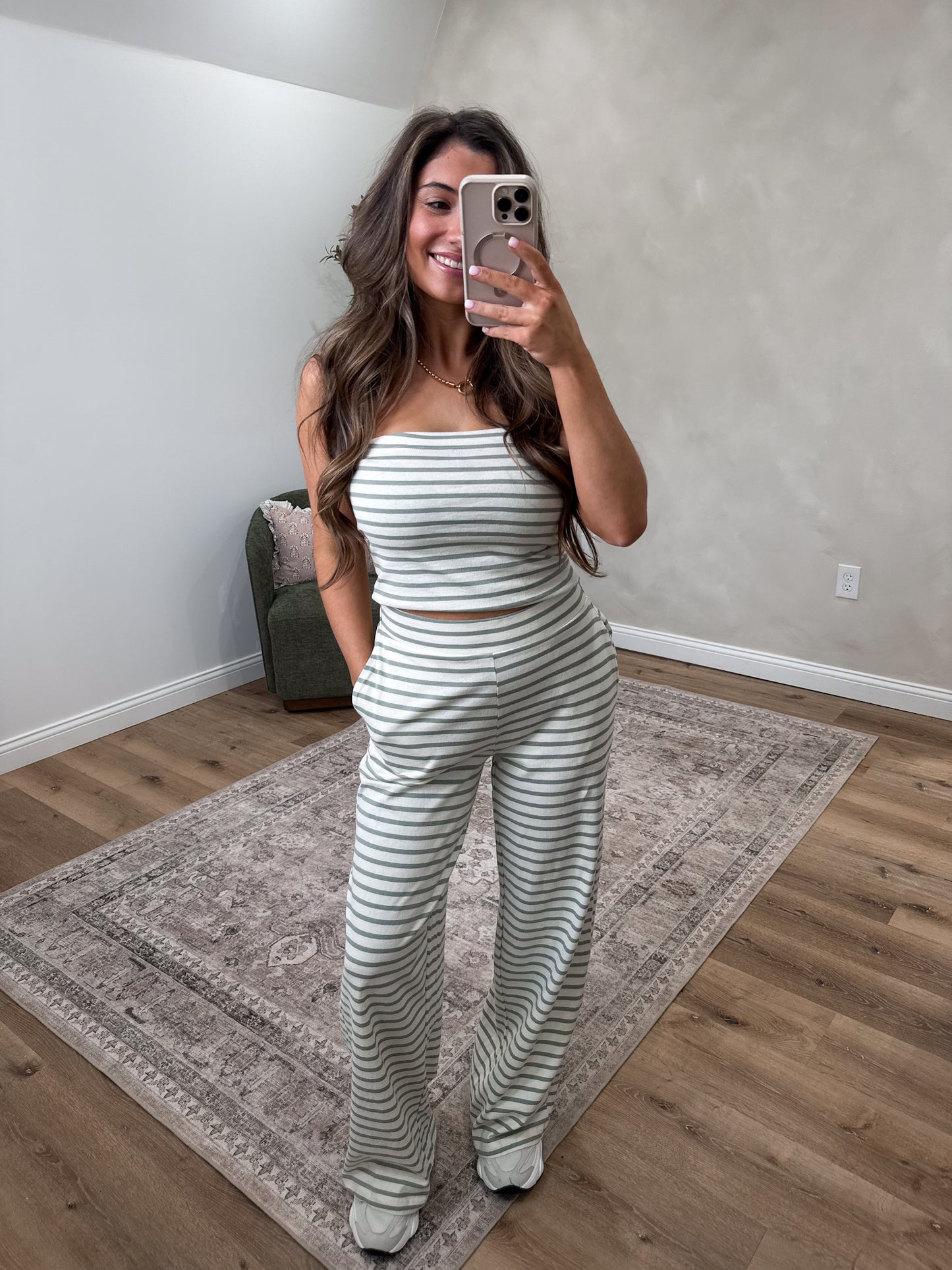 Hey honey Striped Jersey Set - sage green