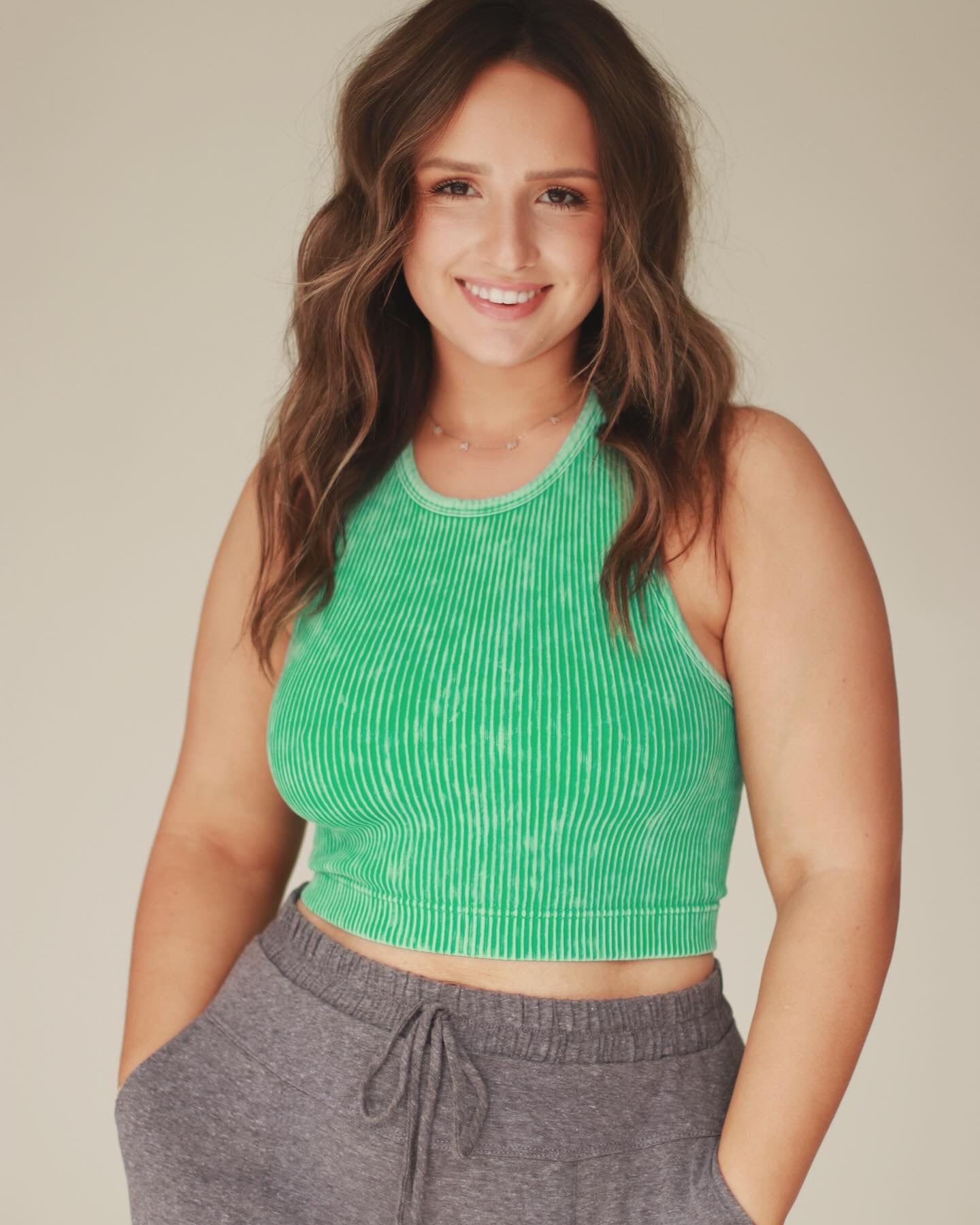 Rachel Ribbed Seamless Tank- Green