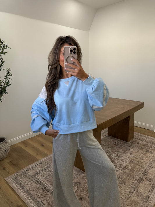 Colorblock Patched Camo Pullover-  Blue