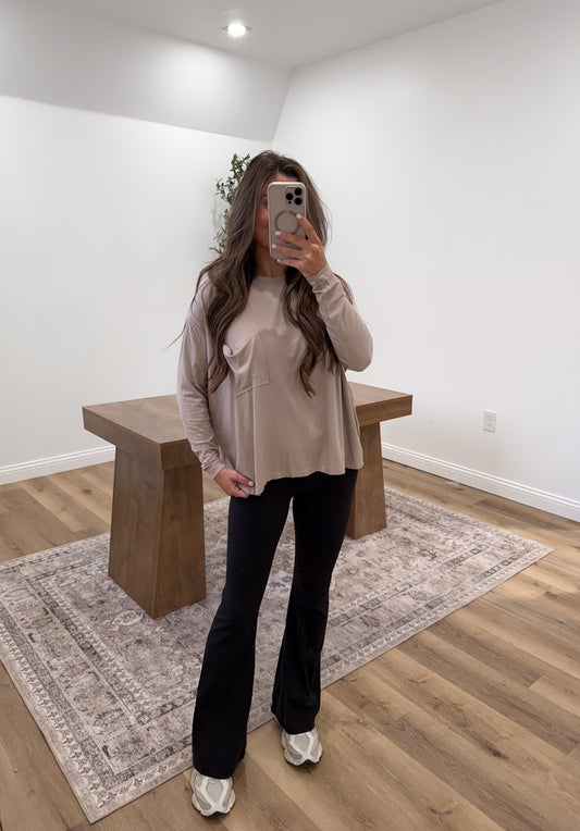 Ribbed Rayon Dolman Pullover- Ash Mocha