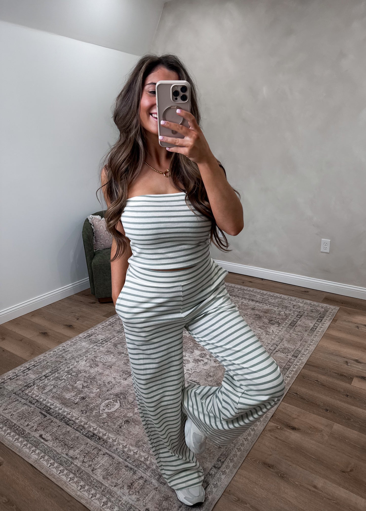 Hey honey Striped Jersey Set - sage green