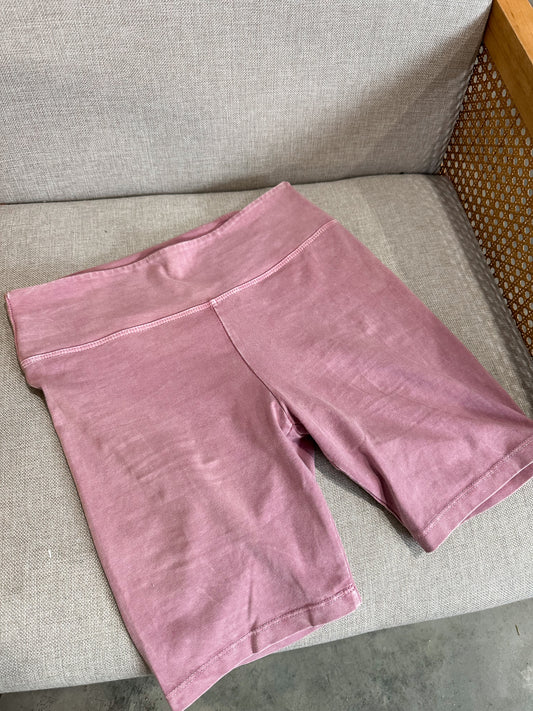 Acid Washed Biker Shorts- Dusty Rose
