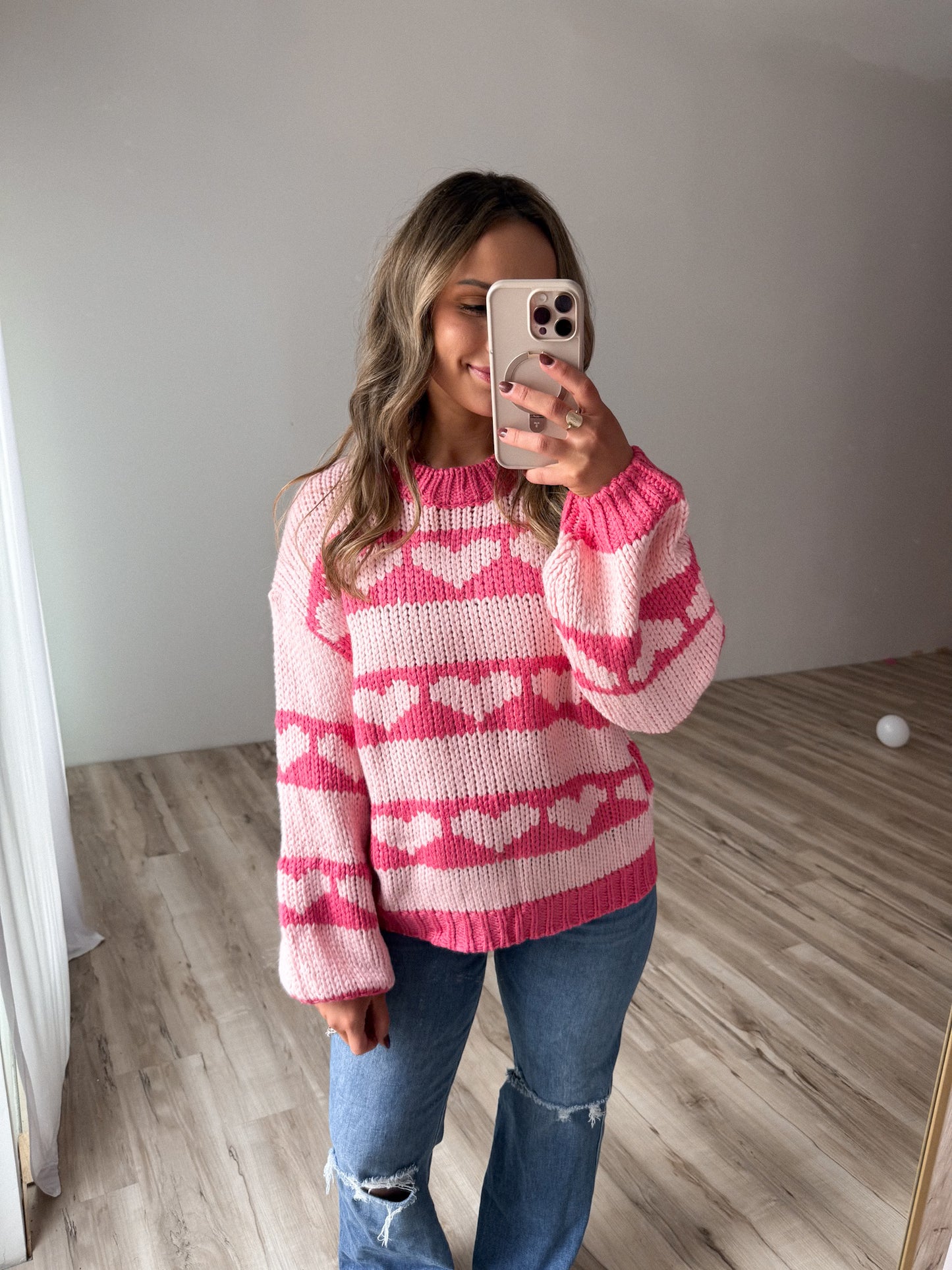 Heart Print Stripped Sweater