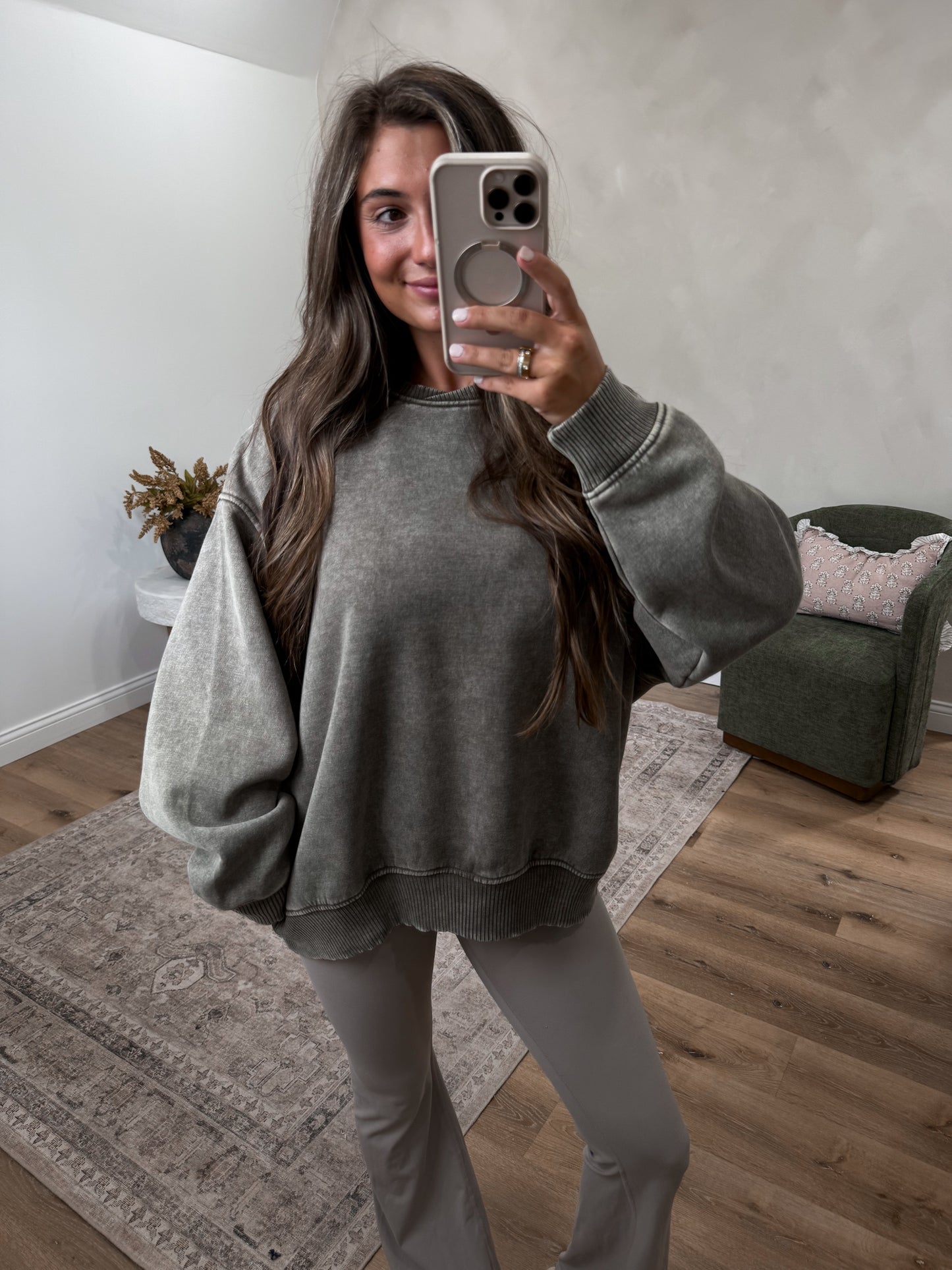 Favorite Crossover Washed Fleece Pullover - dark olive