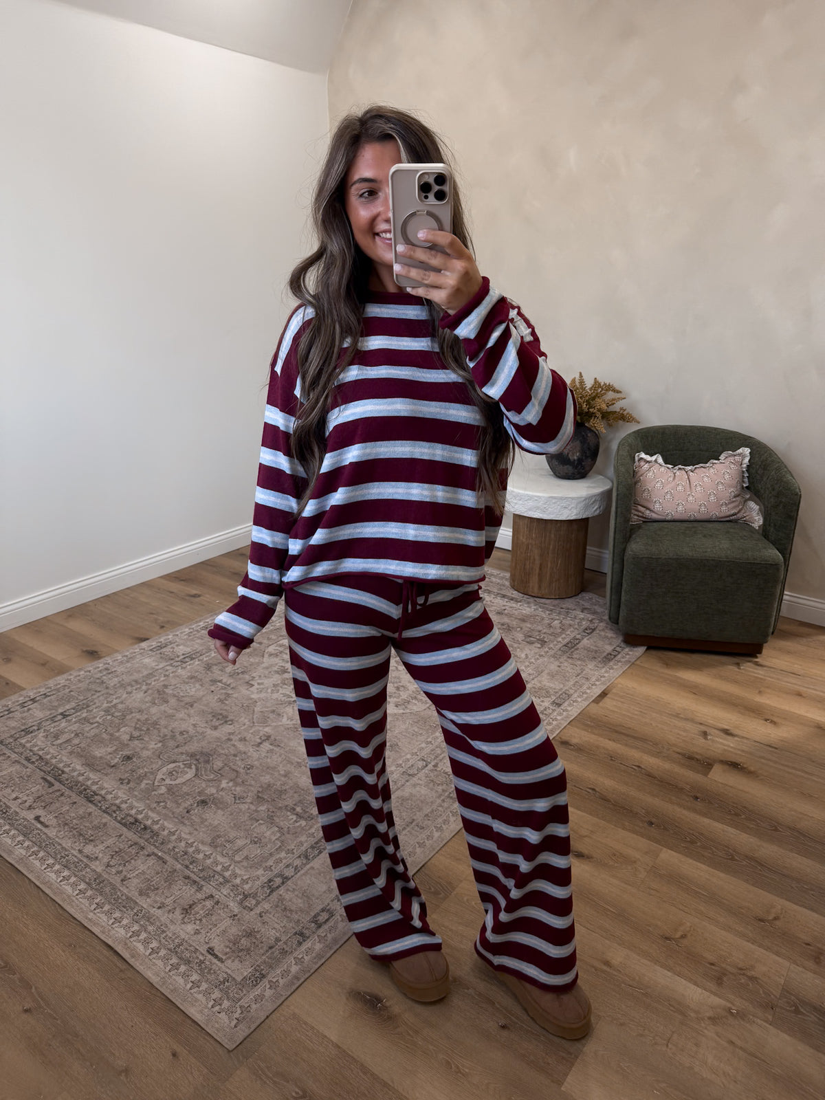 Effortlessly Together Striped Set - burgundy/light blue