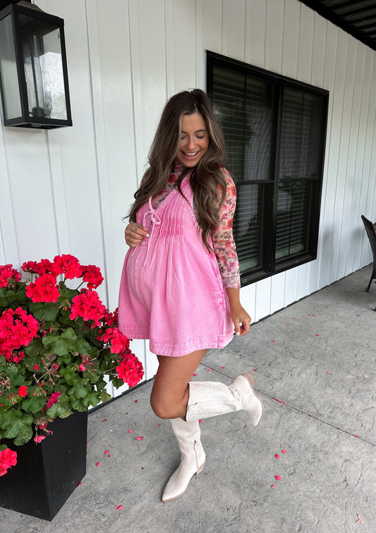 Mable Denim Romper - Pink
