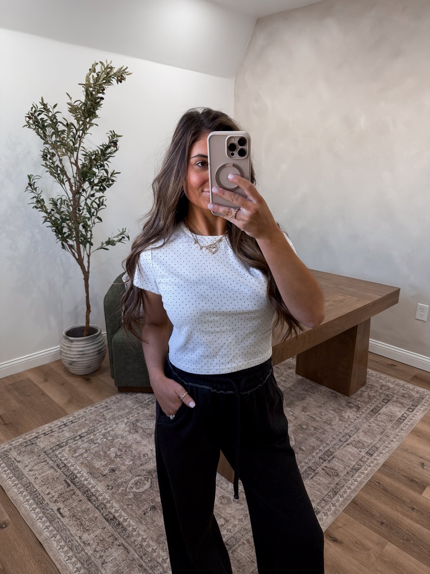 Mini Dot Baby Tee- White/Black