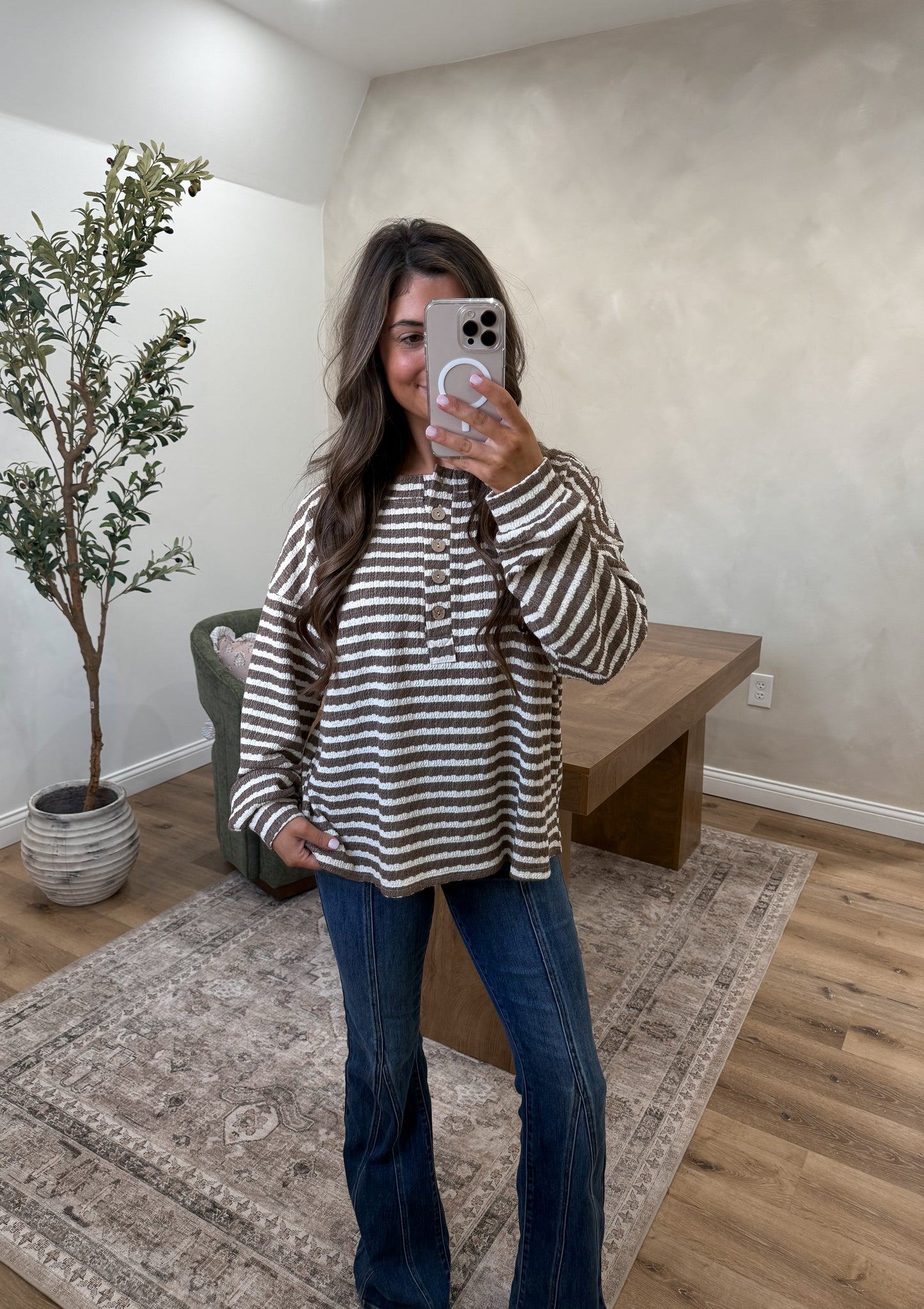 Codi Textured Henley- Taupe