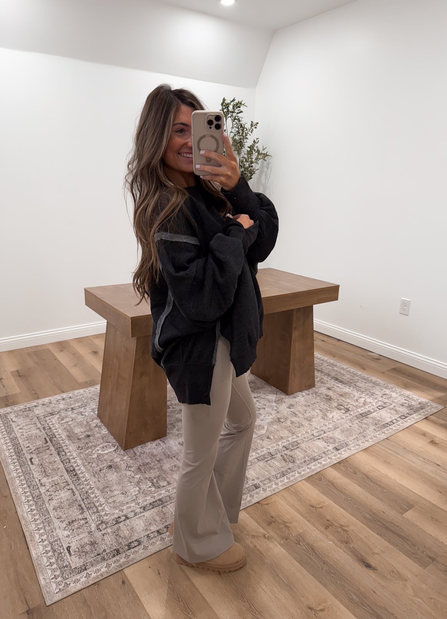 Washed Exposed seam Pullover-charcoal