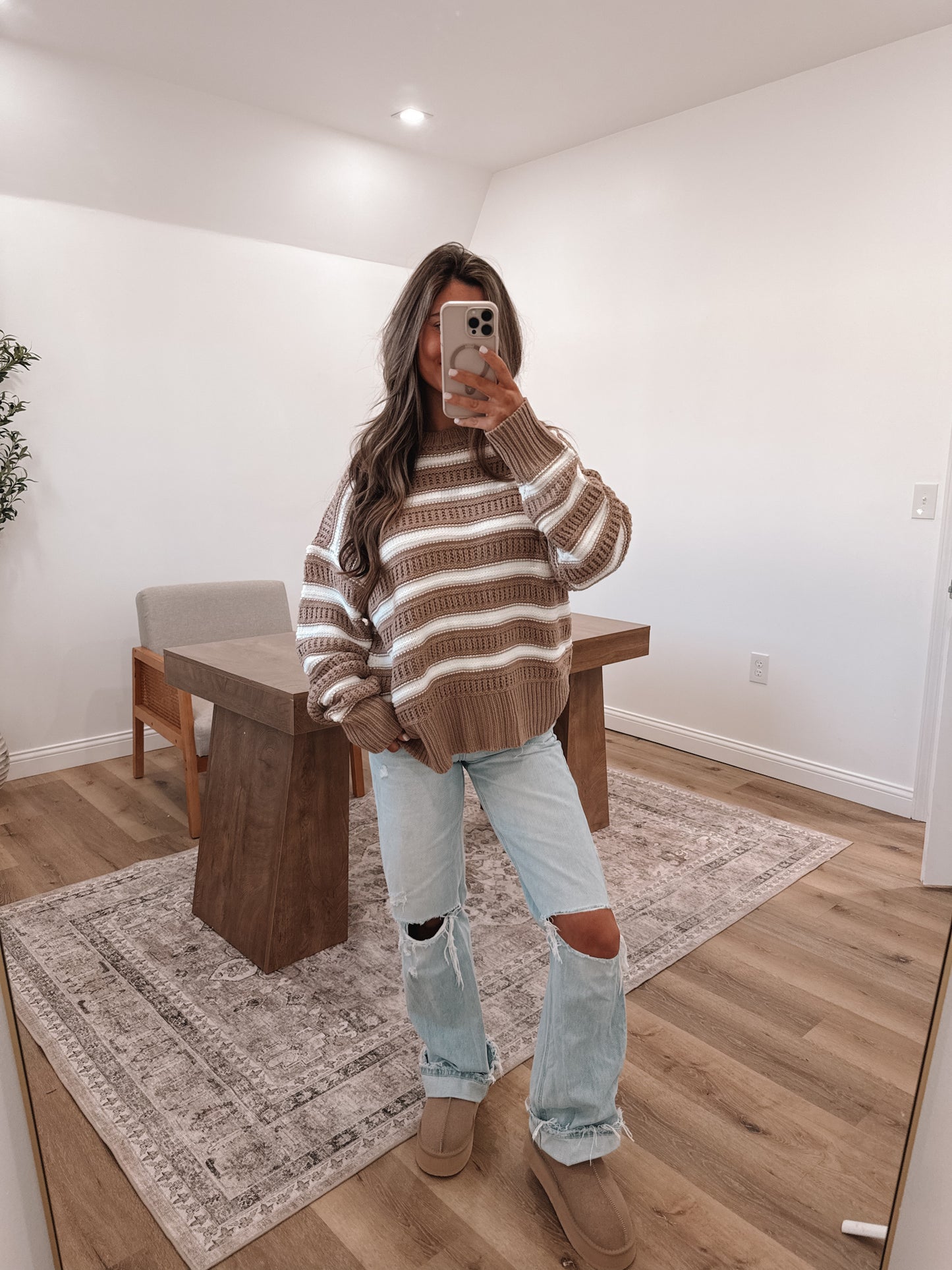 Hazelnut Cream Striped Knit Sweater