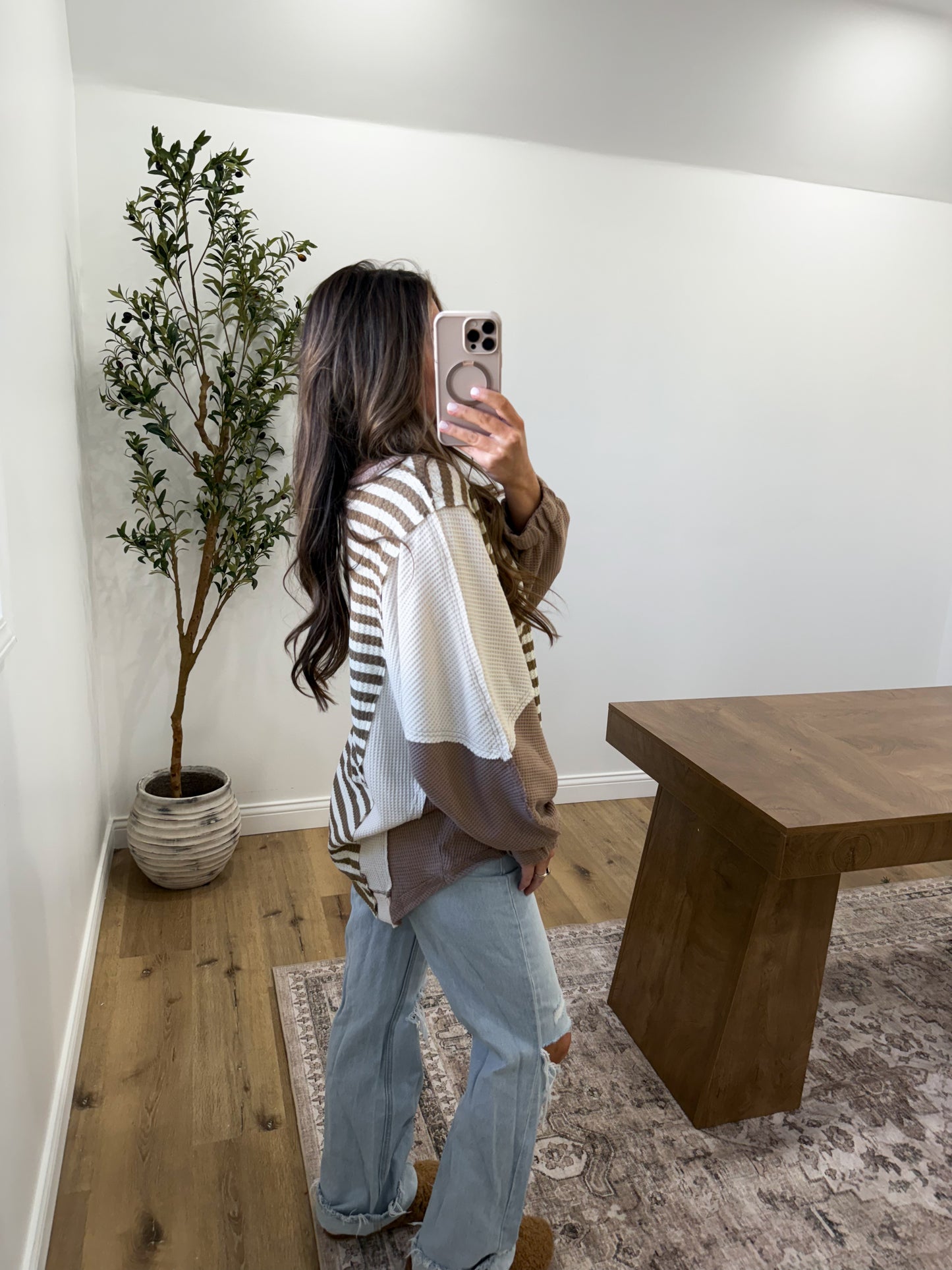 Striped Colorblock Thermal Pullover