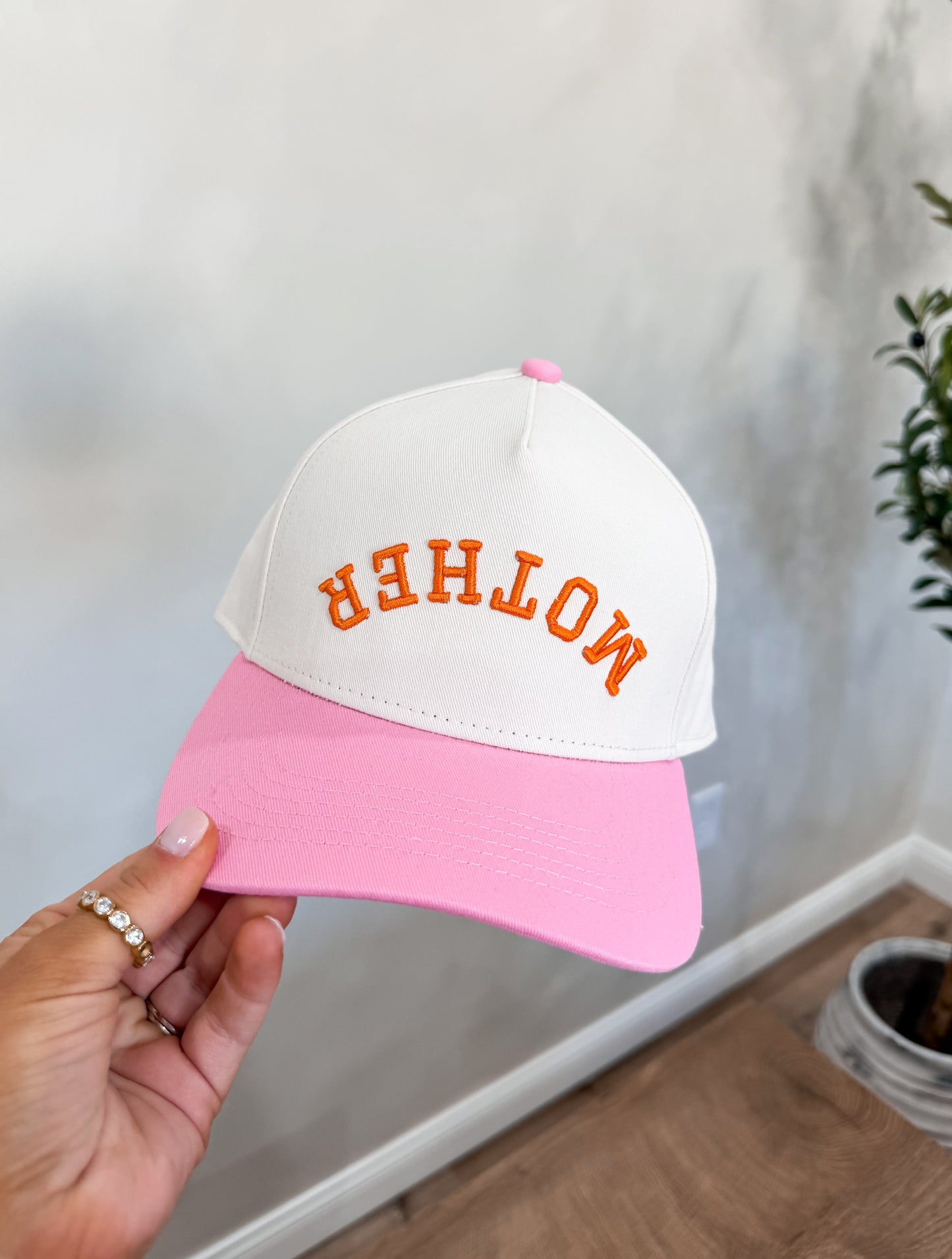 Upside Down 'Mother' Trucker Hat- Pink/Orange