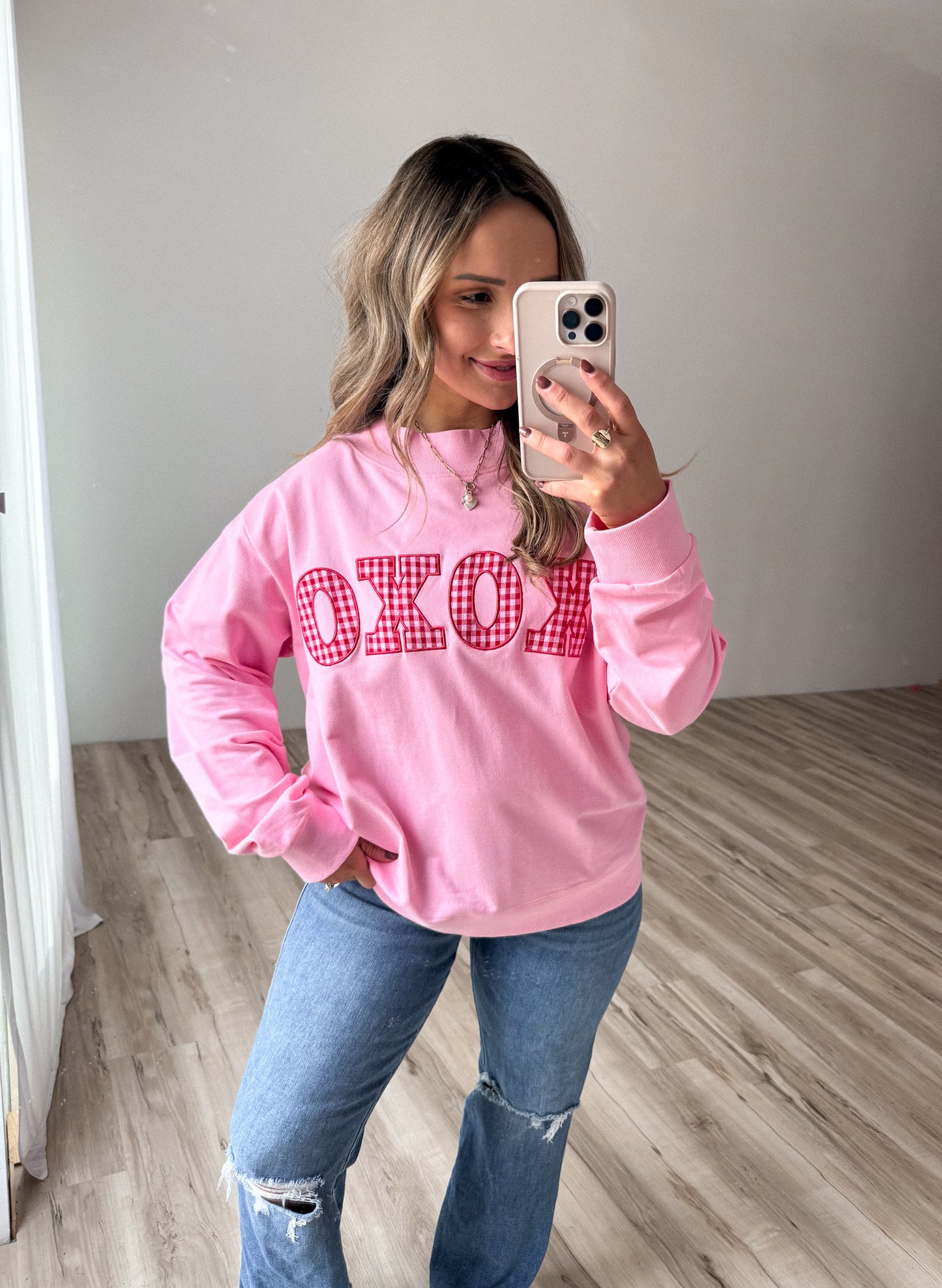 XOXO Gingham Mockneck- Pink