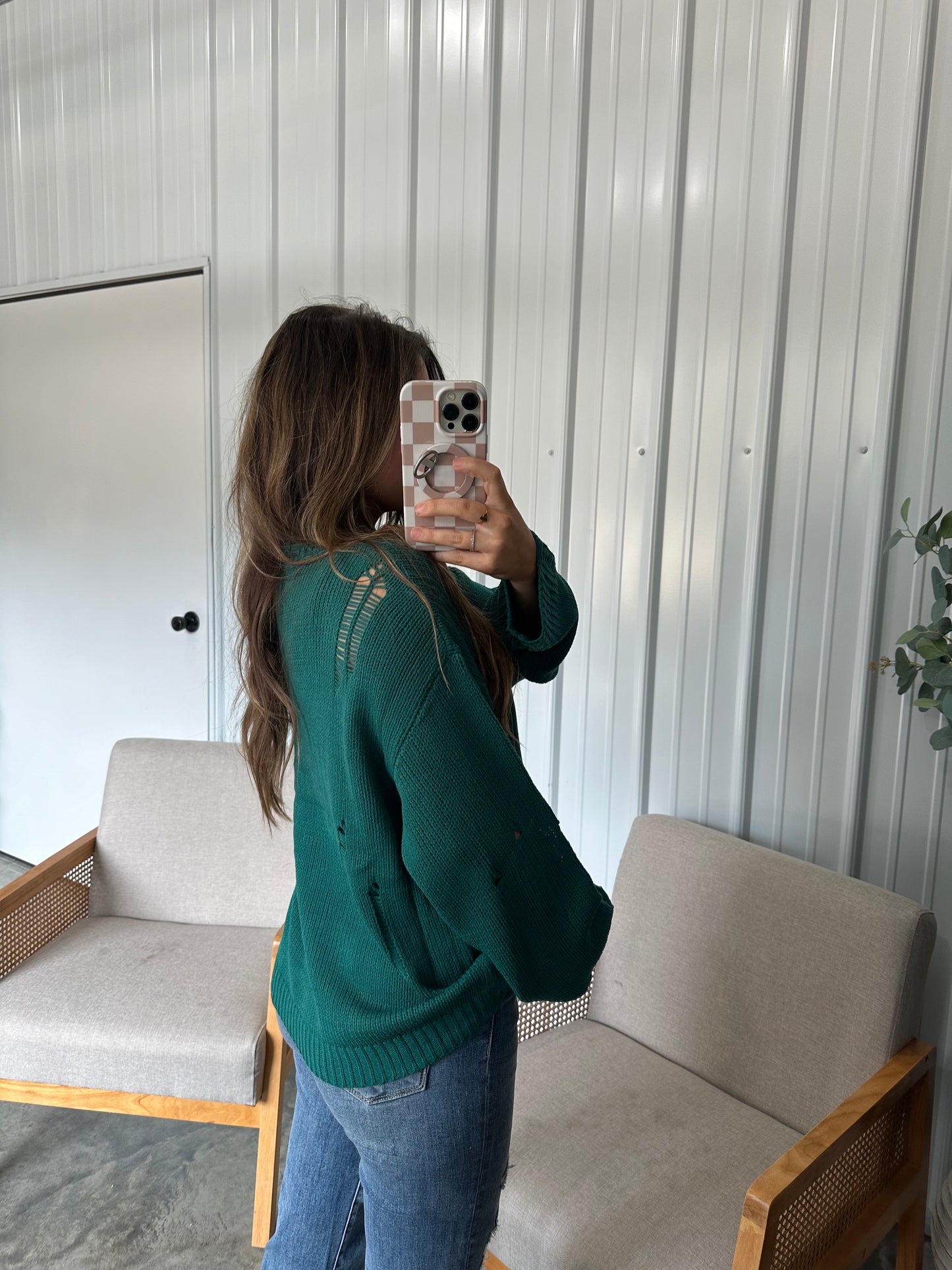 Noah Distressed Sweater - Hunter Green