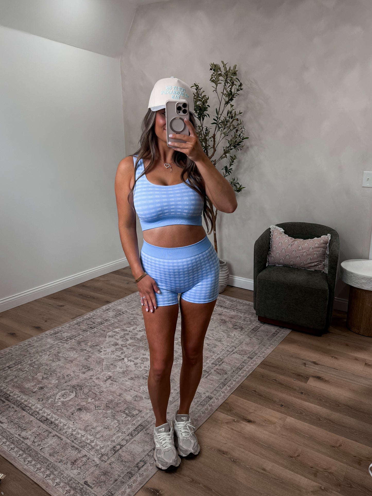 Brandi Seamless Gingham Shorts Set - blue