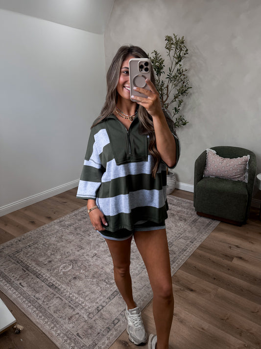 Zoey Half Zip Shorts Set - dark olive *PREORDER FOR 5/15 ORDER INDIVIDUALLY*