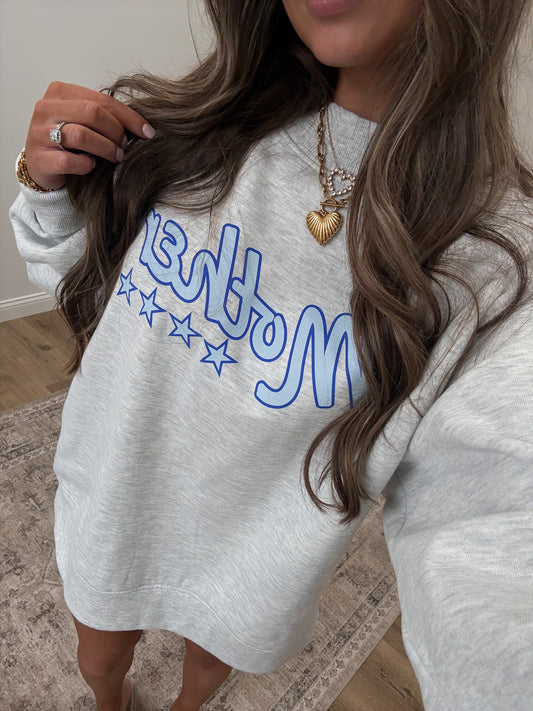 Mother Star Mock Neck - blue/heather grey