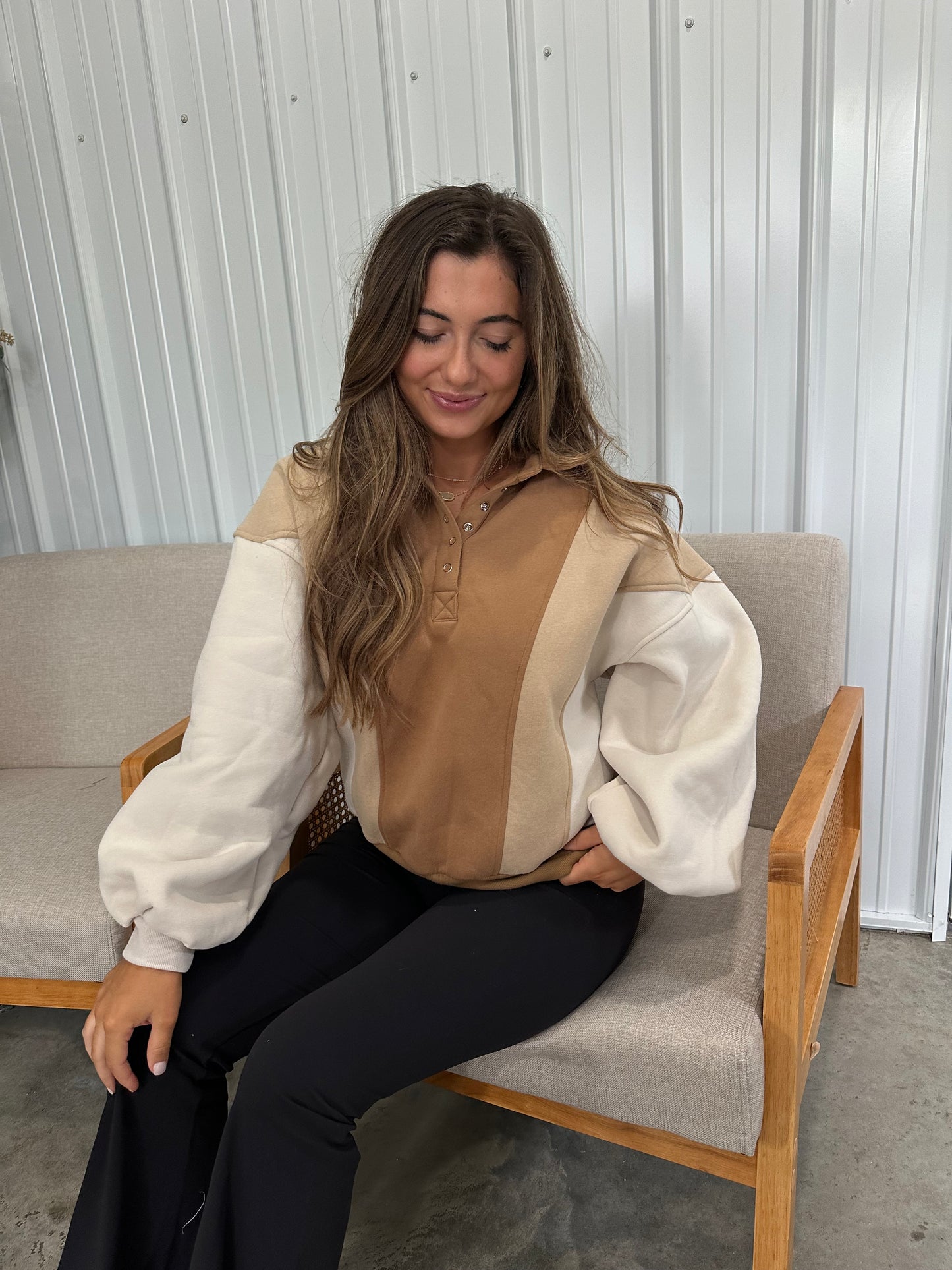 Luxe Piper Pullover - Taupe Colorblock