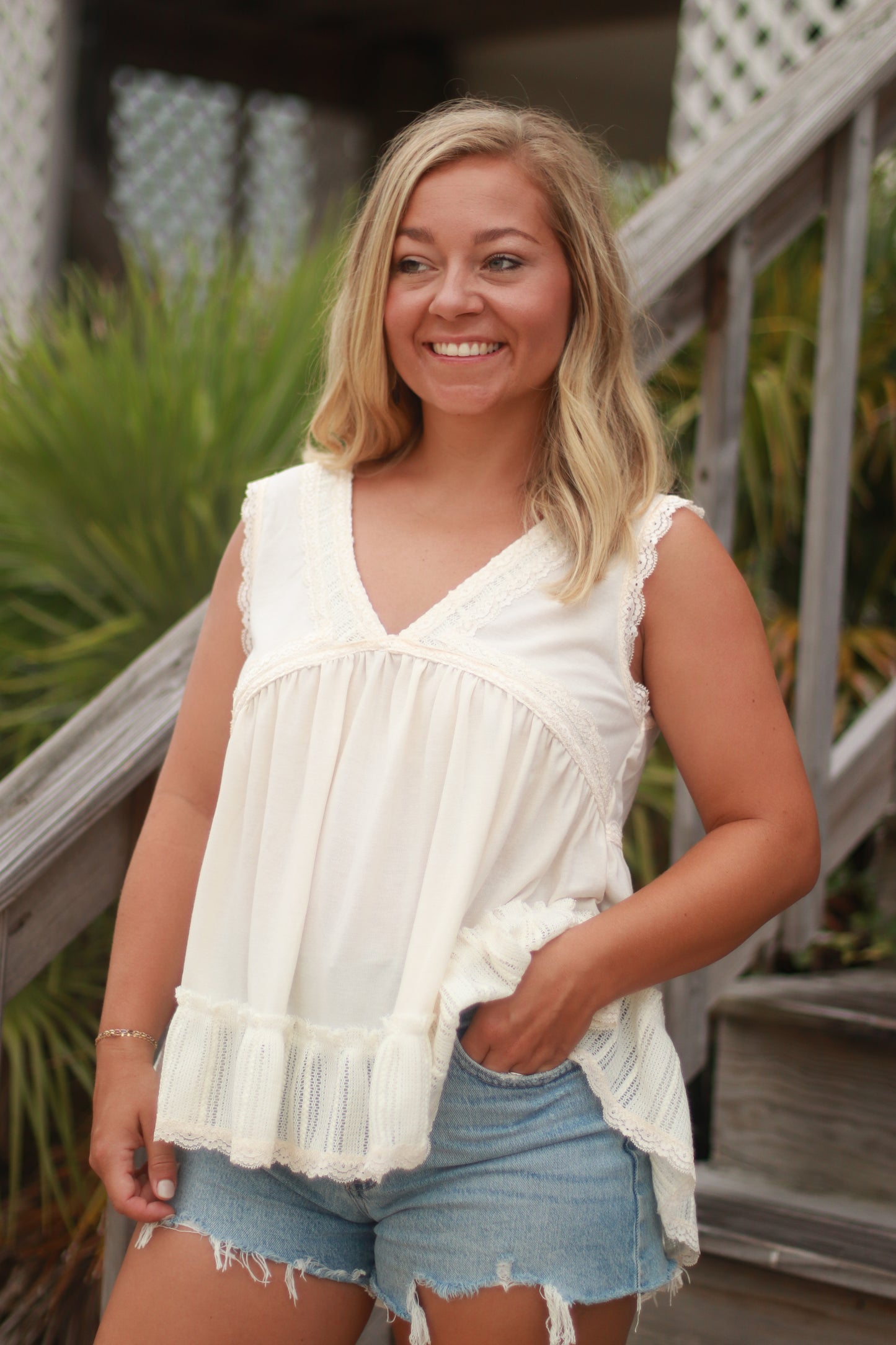 Ivory Lace Trimmed Tank