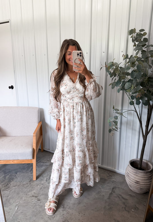 Alayna Tiered Maxi Dress- vintage cream