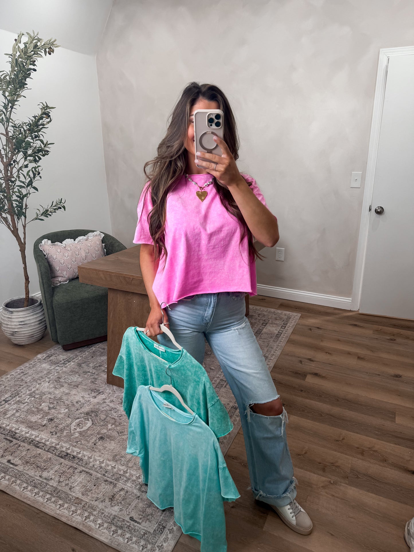 Sadie Washed Halo Tee - Fuchsia