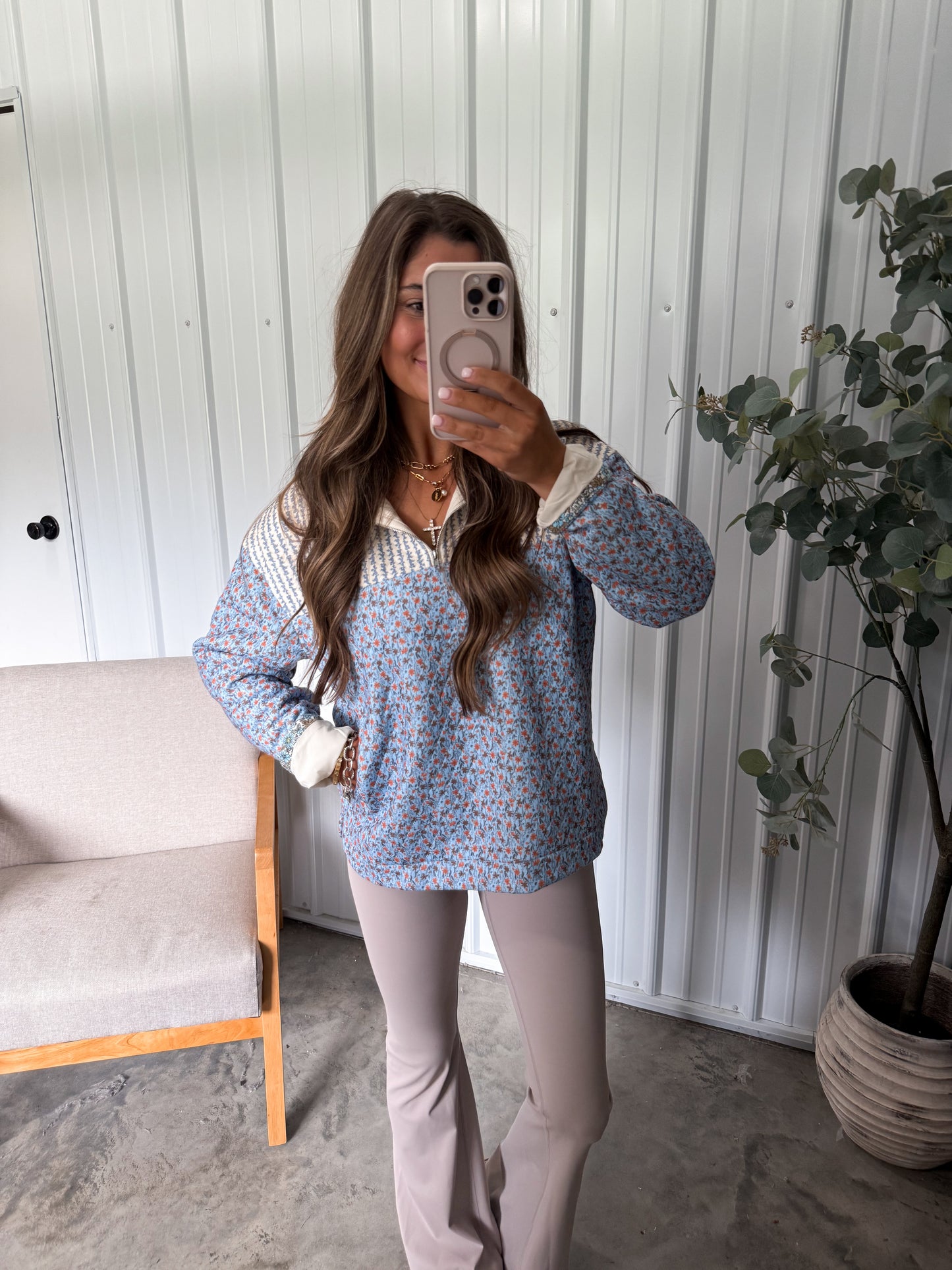 Maisy Quilted Pullover- light blue
