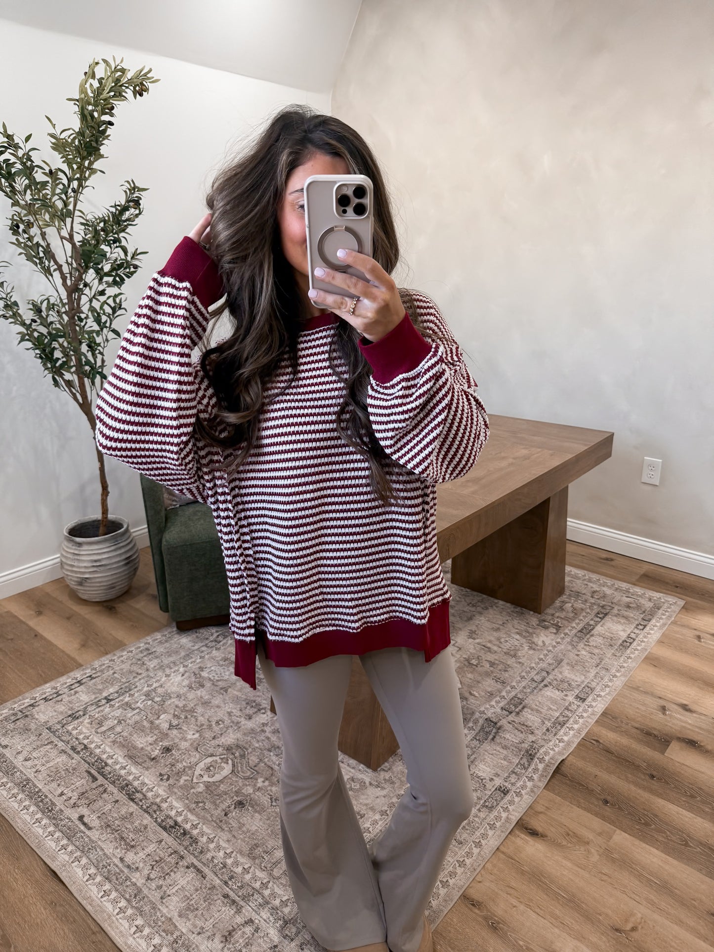 Textured Ease Crewneck - crimson