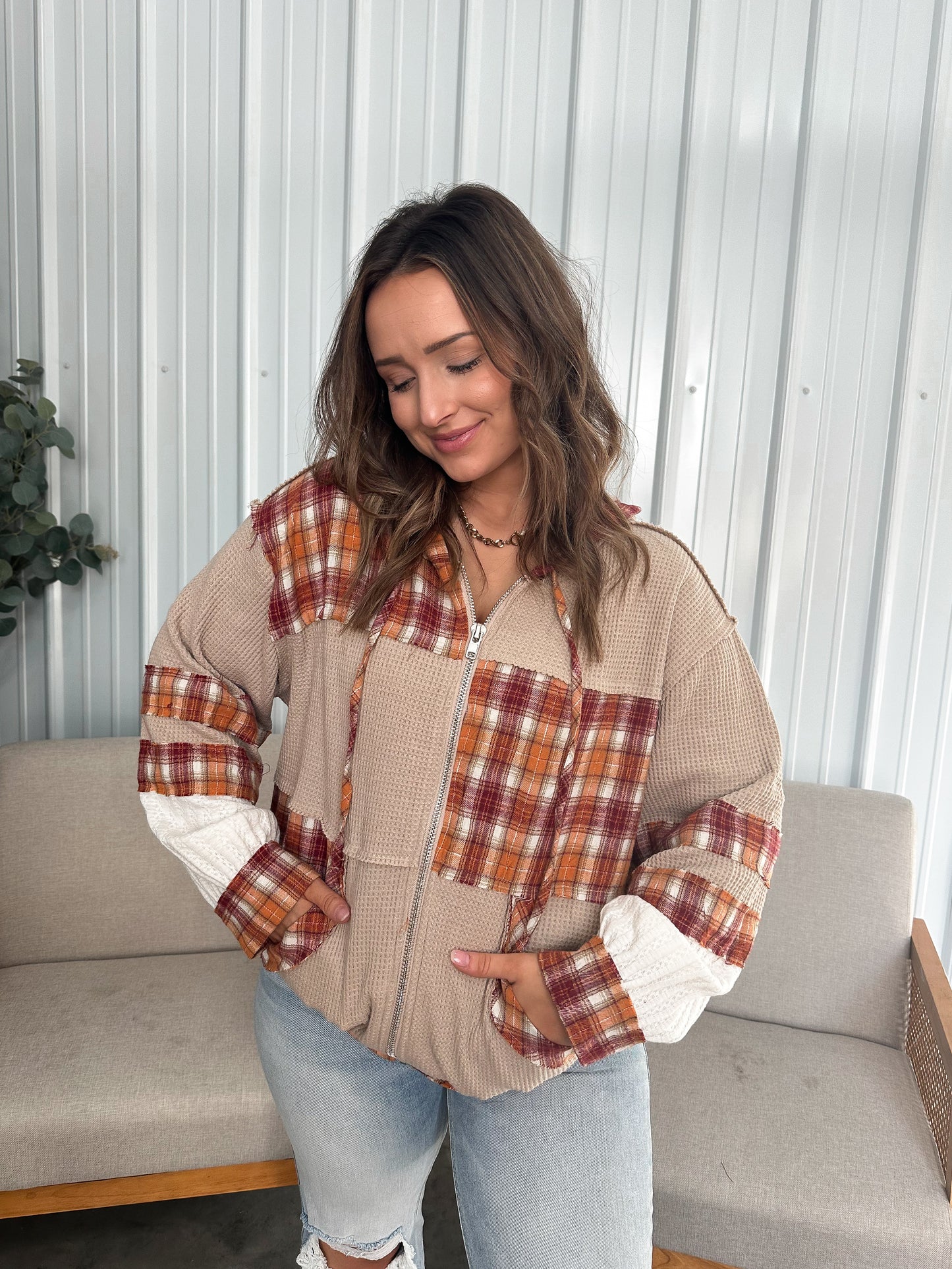 Rose Latte Plaid Contrast Hoodie - restock!