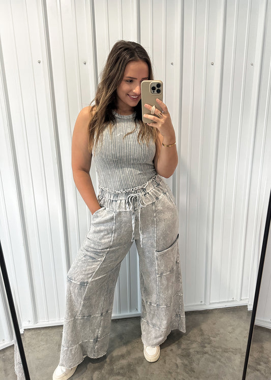 Mineral Wash Wide Leg Pant Set