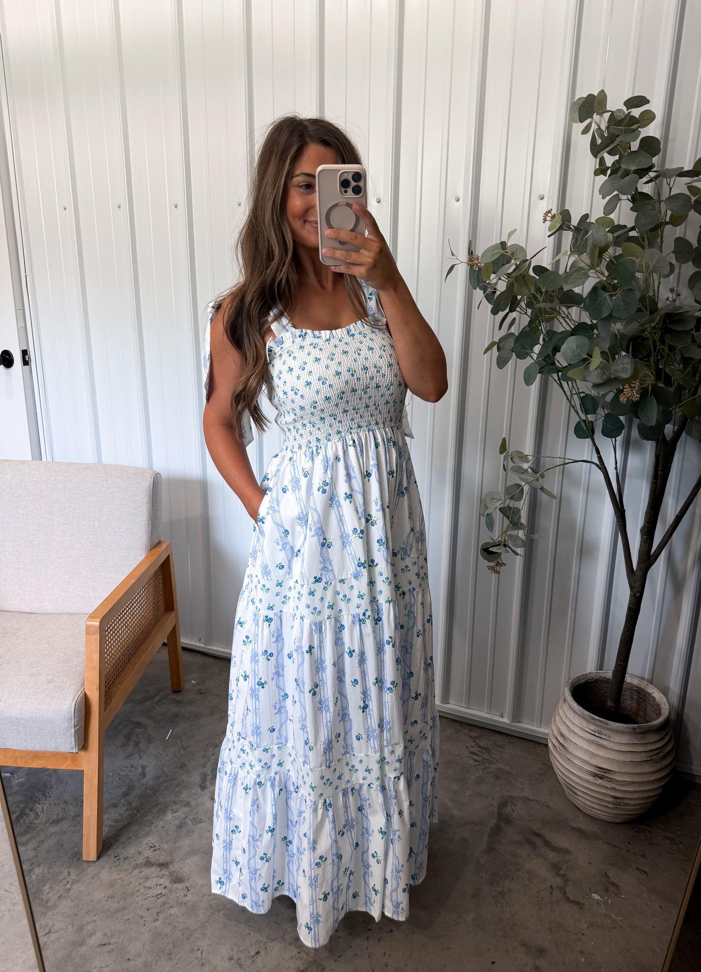 The Vine Maxi Dress- Ivory/Blue