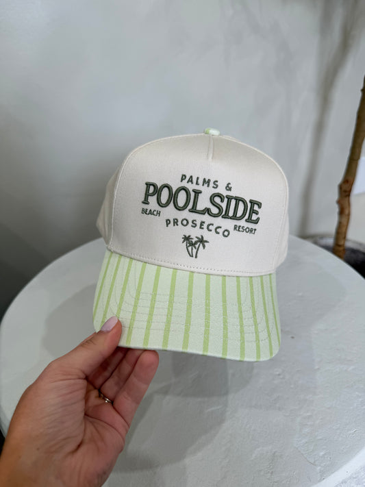 Palms & Poolside Striped Trucker Hat - green stripe *limited stock*