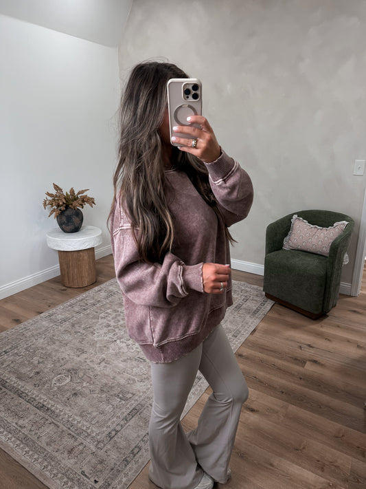 Favorite crossover Washed Fleece Pullover - brown