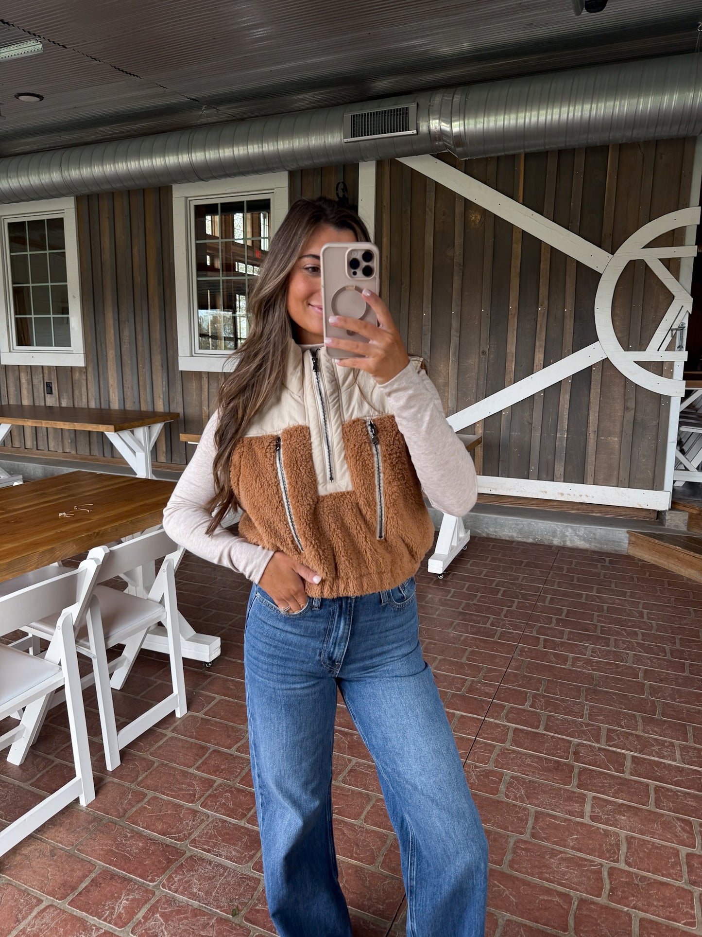 Sherpa Half Zip Vest- Camel