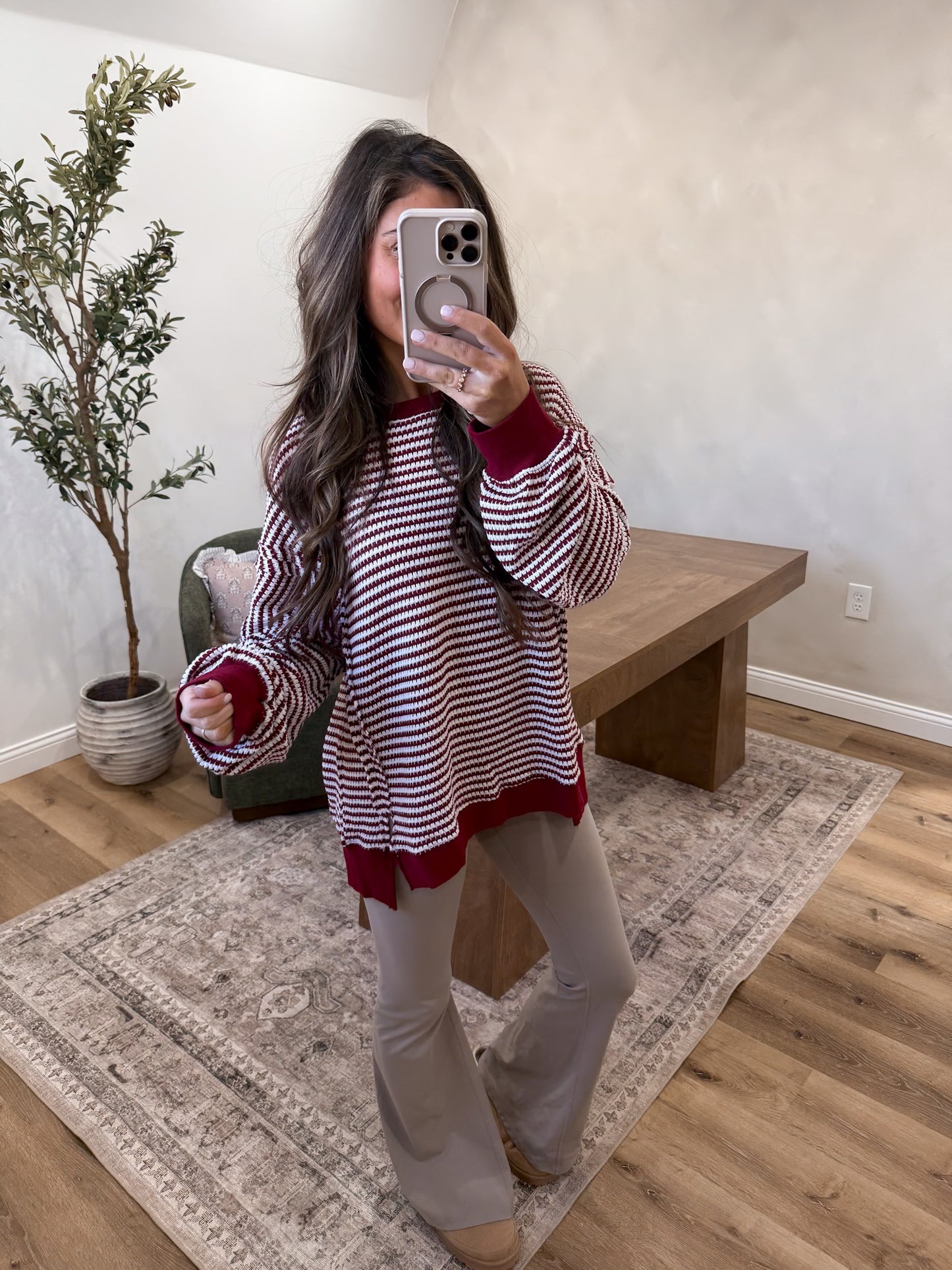 Textured Ease Crewneck - crimson