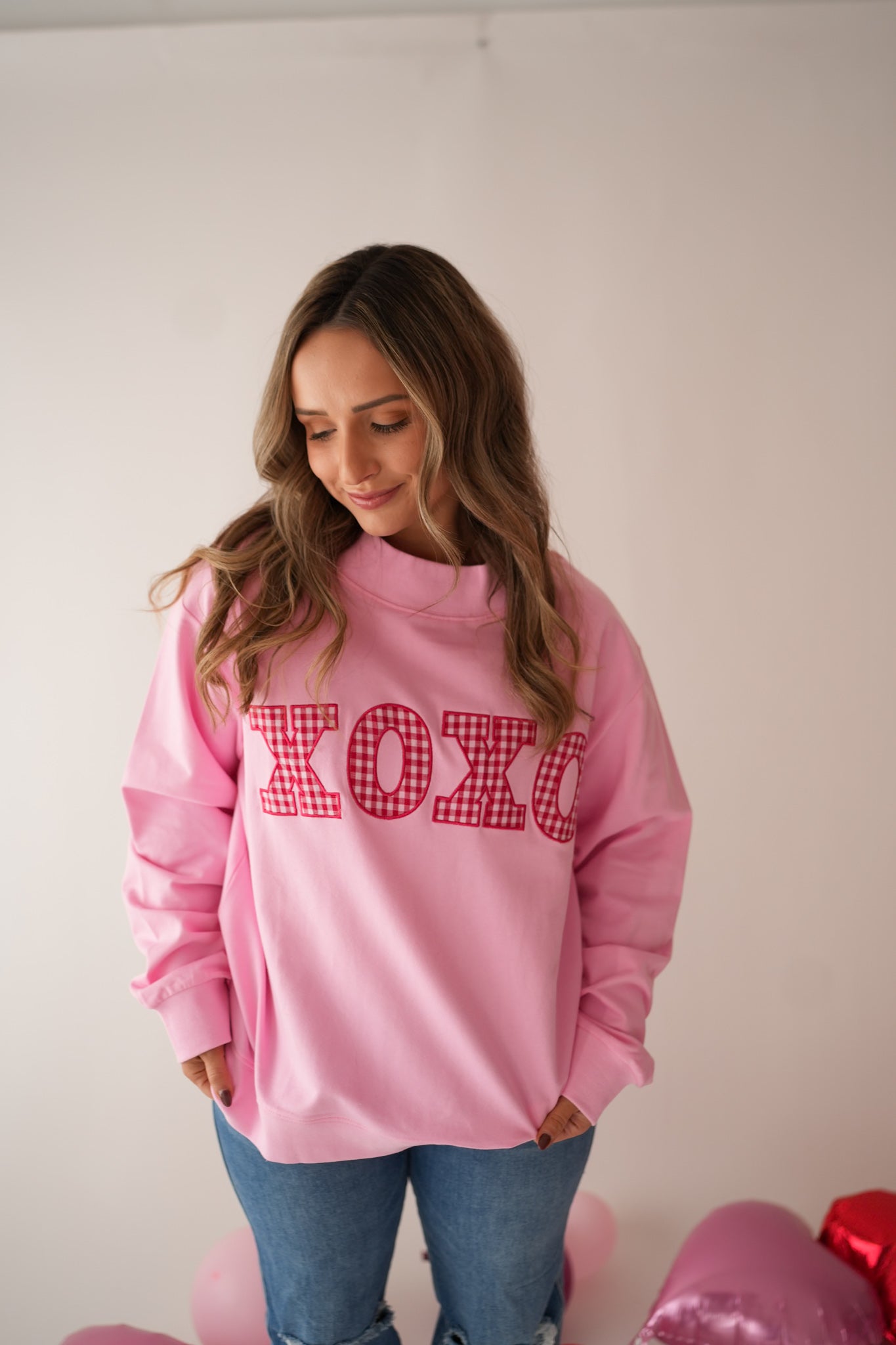 XOXO Gingham Mockneck- Pink