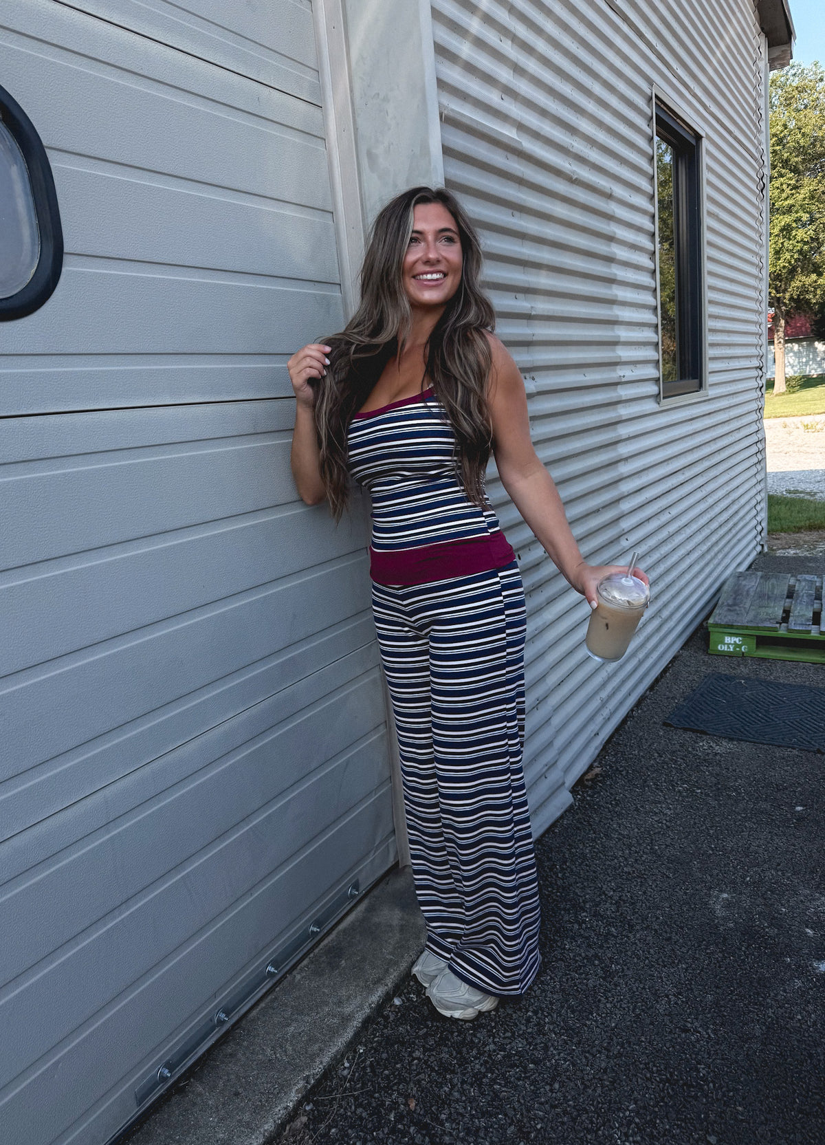 Do it All Tank with Foldover pant set - Navy/ Burgundy